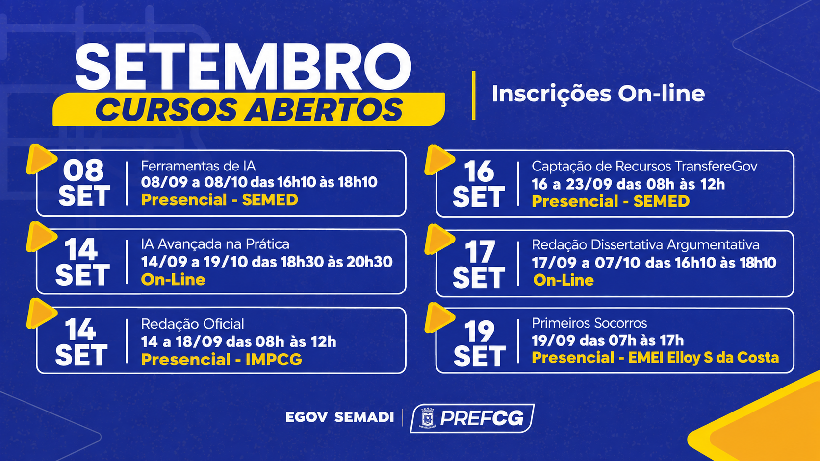 Egov abre vagas em seis cursos de capacitação na Capital