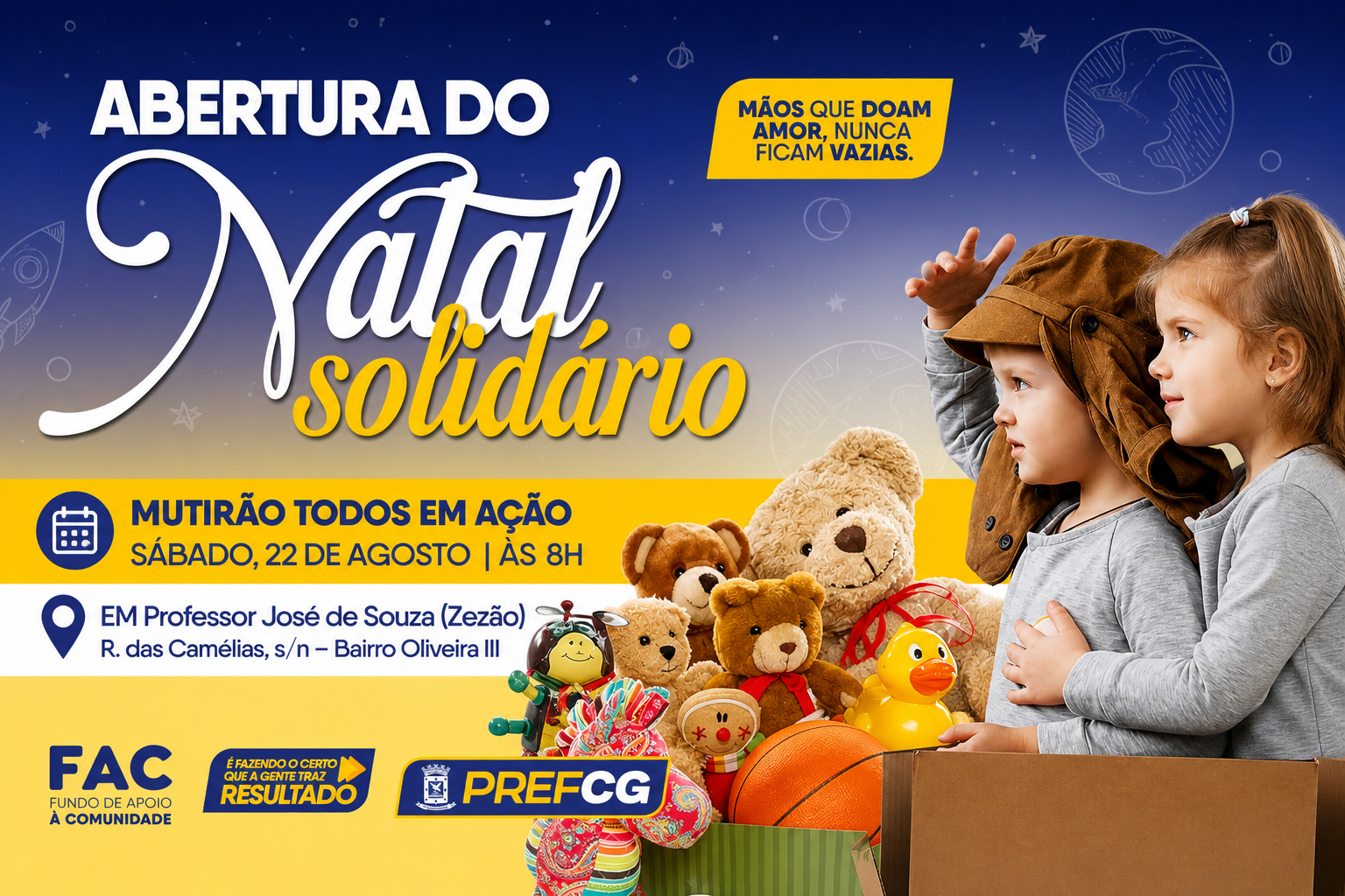 Campanha Natal Solidário é lançada em Campo Grande para arrecadar brinquedos